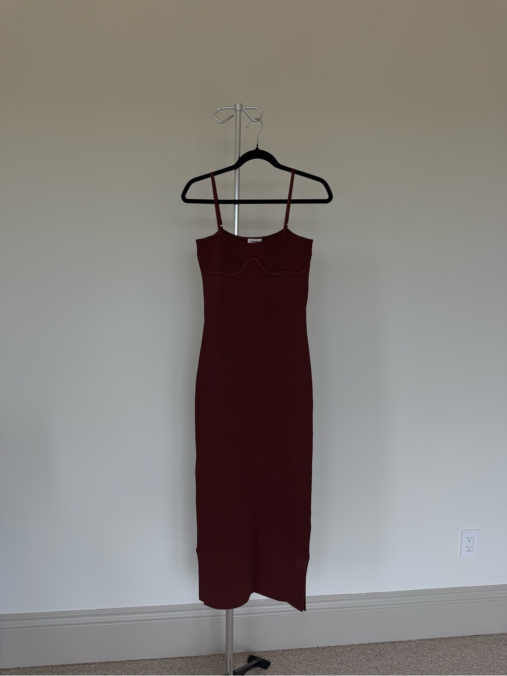 Nanushka Burgundy Scalloped Bust Midi Dress